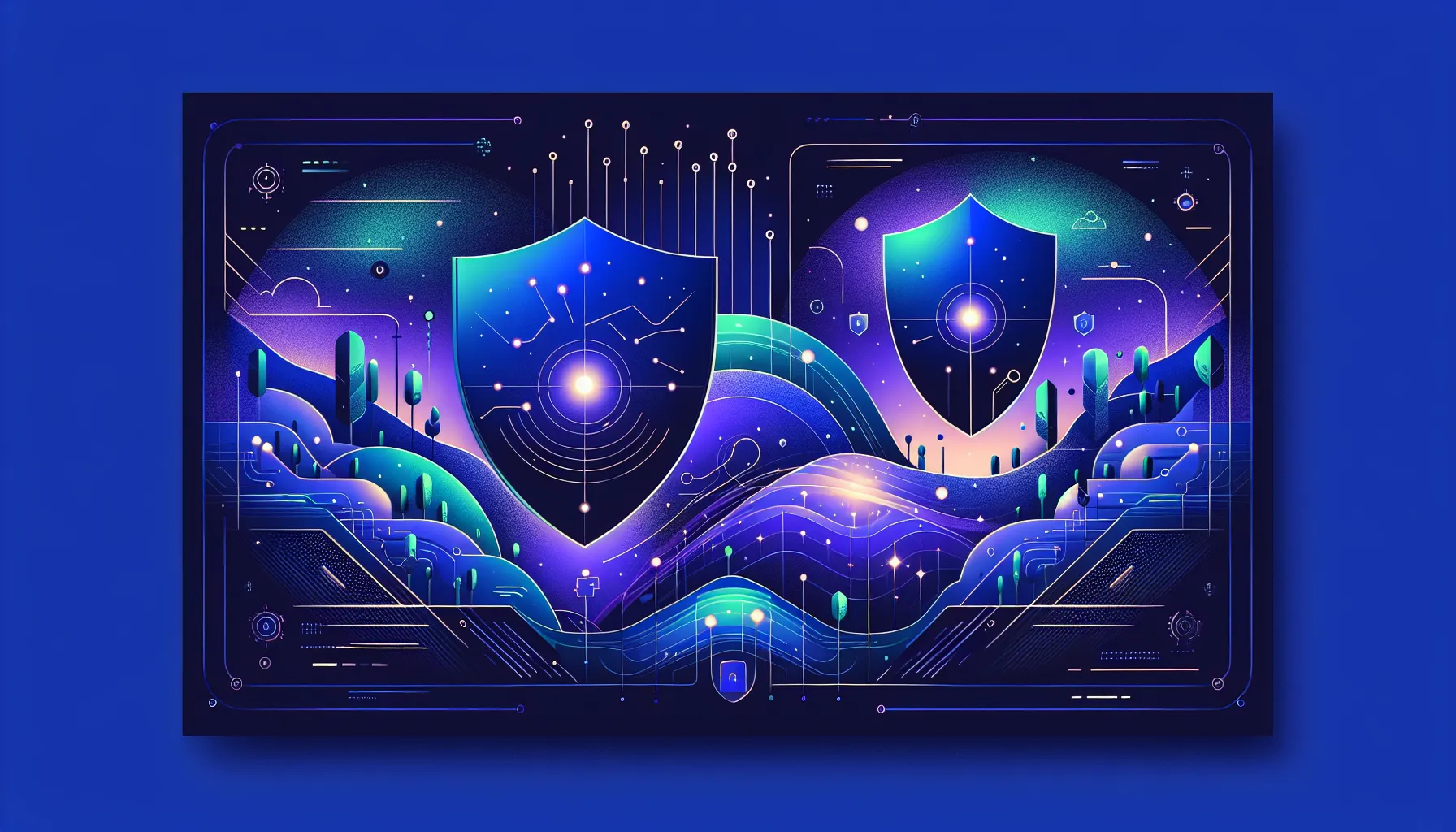 A protective dome shielding a warm constellation of family lights from external data streams